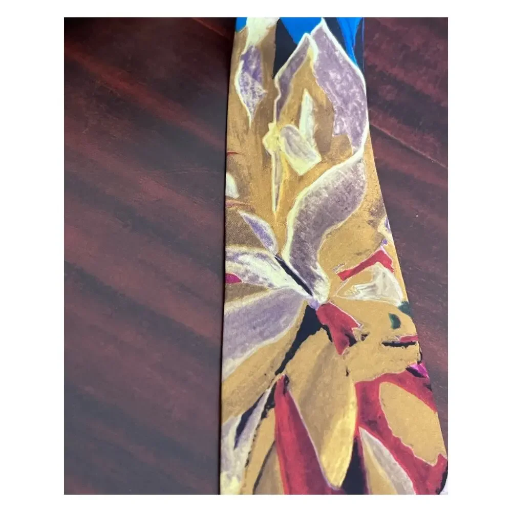 VTG Pietro Valentino Silk Necktie Pink Gold Abstract Bold Floral